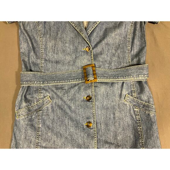 VTG Liz Claiborne Lizwear 14 Full Button Belted Medium Wash Short Sleeve Dress - Picture 2 of 7